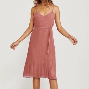 Abercrombie & Fitch Pink Girly Summer Pleated Belted- Waist Tank Midi Dress